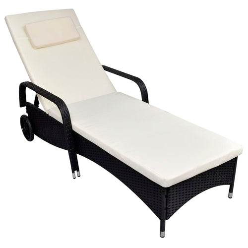 Sun Lounger with Cushion & Wheels Poly Rattan Black - Big J's Showstoppin' Store